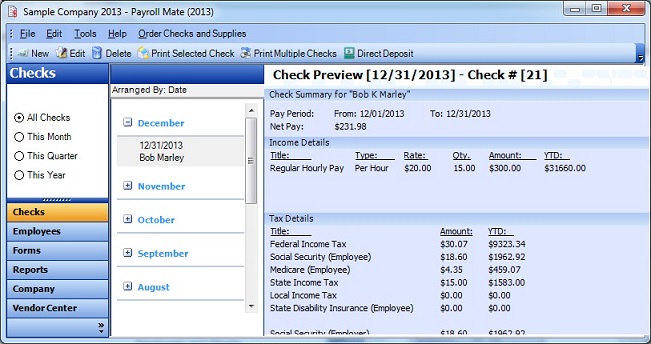 FREE Payroll Software Main Window